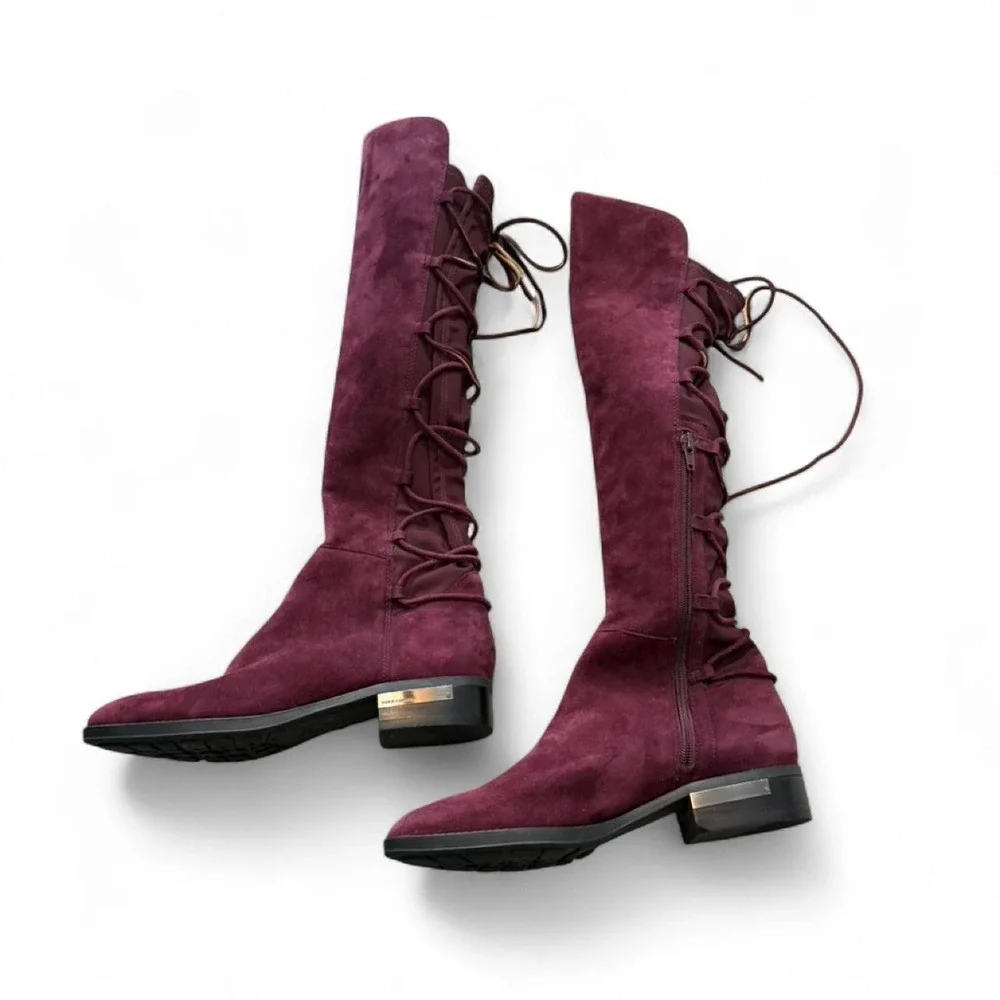 Vince Camuto‎ Parle Burgundy Over The Knee Suede Corset Lace Boots, Women's 8.5